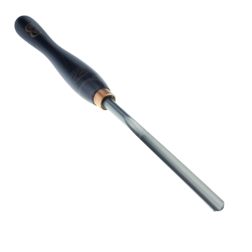 Woodturning spindle gouge with black handle and cobalt-infused steel blade, part of woodworking tools under $100 collection