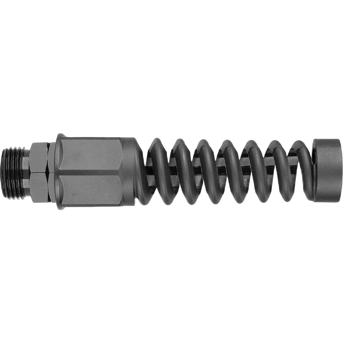 Black plastic reusable hose coupling with 3/4-inch male GHT fitting and protective spring for lawn and garden use under $50