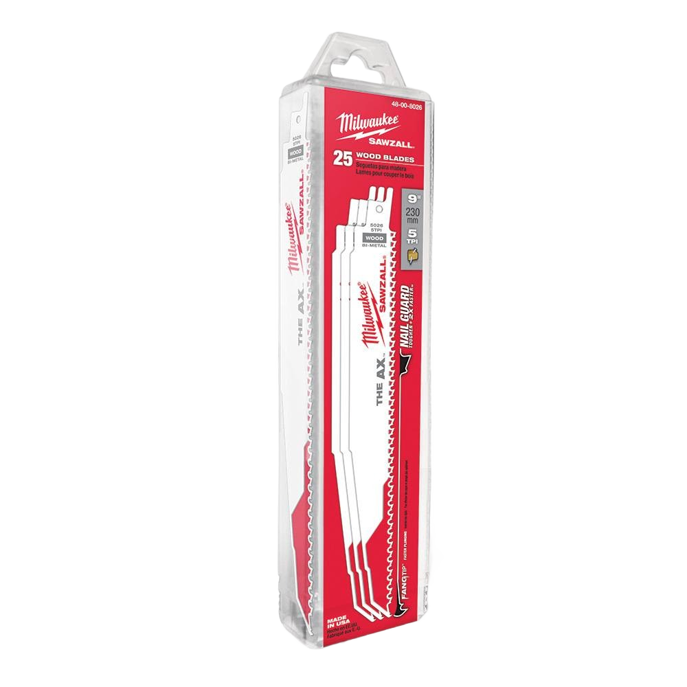 Pack of 25 Milwaukee 9-inch wood cutting saw blades with Nail Guard technology in power tool accessories collections