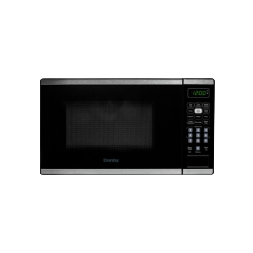Compact black countertop microwave with digital display and keypad controls for kitchen appliance use