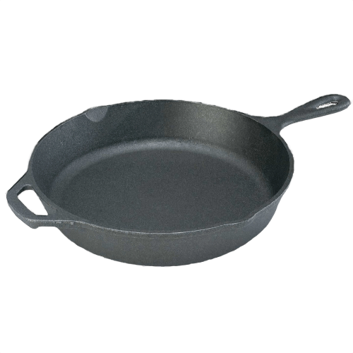 Seasoned cast iron skillet with assist handle for durable cooking and even heat distribution in home kitchens and tools projects