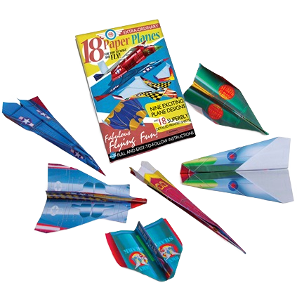 Box of 18 paper planes with nine colorful designs for folding and flying in Toys & Games and Outdoor Games collections under $50