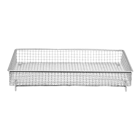 Rectangular stainless steel mesh airfry basket designed for digital airfryer toaster oven cooking and home use