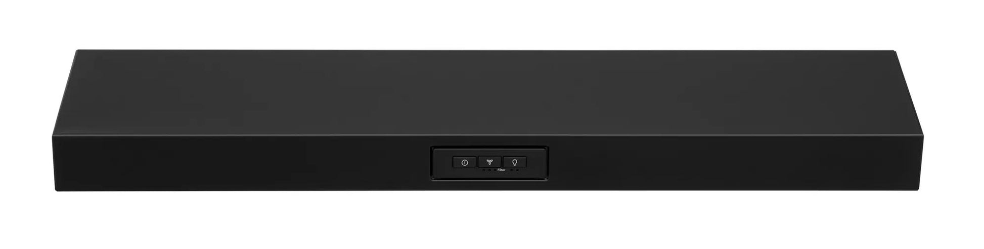 black undercabinet ventilation hood with control panel in kitchen appliances and range hoods collection