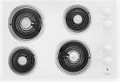 White electric cooktop with four coil heating elements for kitchen appliance and home improvement use