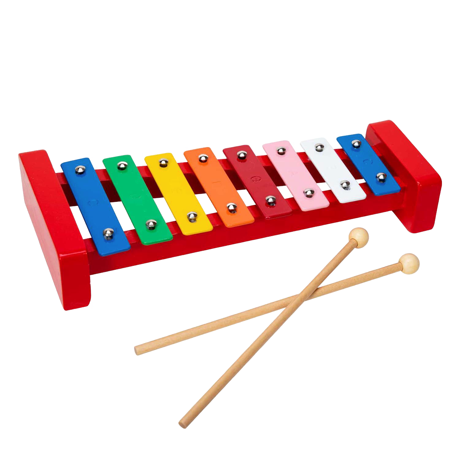 Colorful wooden xylophone with metal bars and two mallets for children's pretend play and music exploration