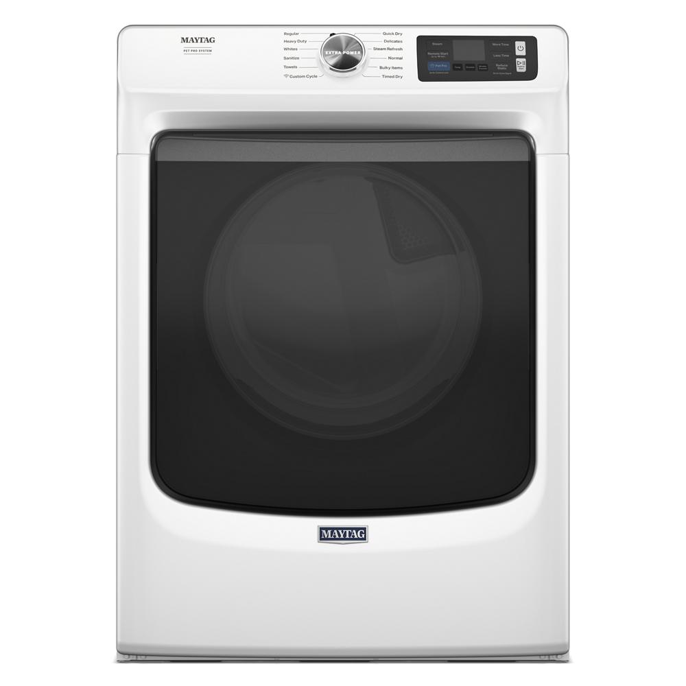 Front-load gas dryer in white with digital control panel and pet hair removal feature from Dryers collection at Hartville Hardware