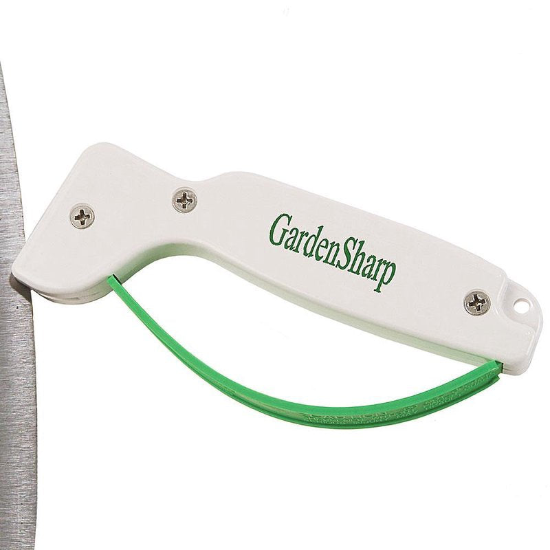 Compact white and green sharpener designed for gardening and woodworking tools in home improvement collections under $50