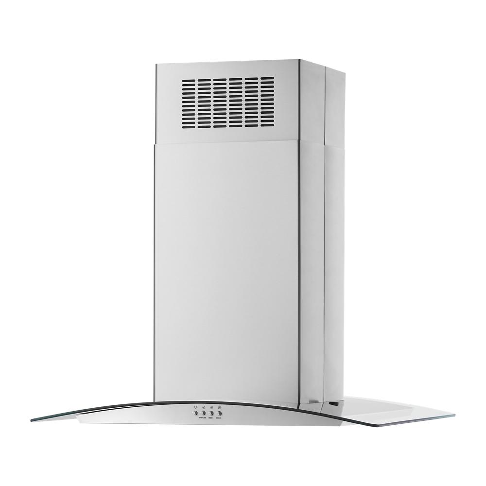 Stainless steel and glass island vent hood with 3-speed controls in Over the Range Hoods collection