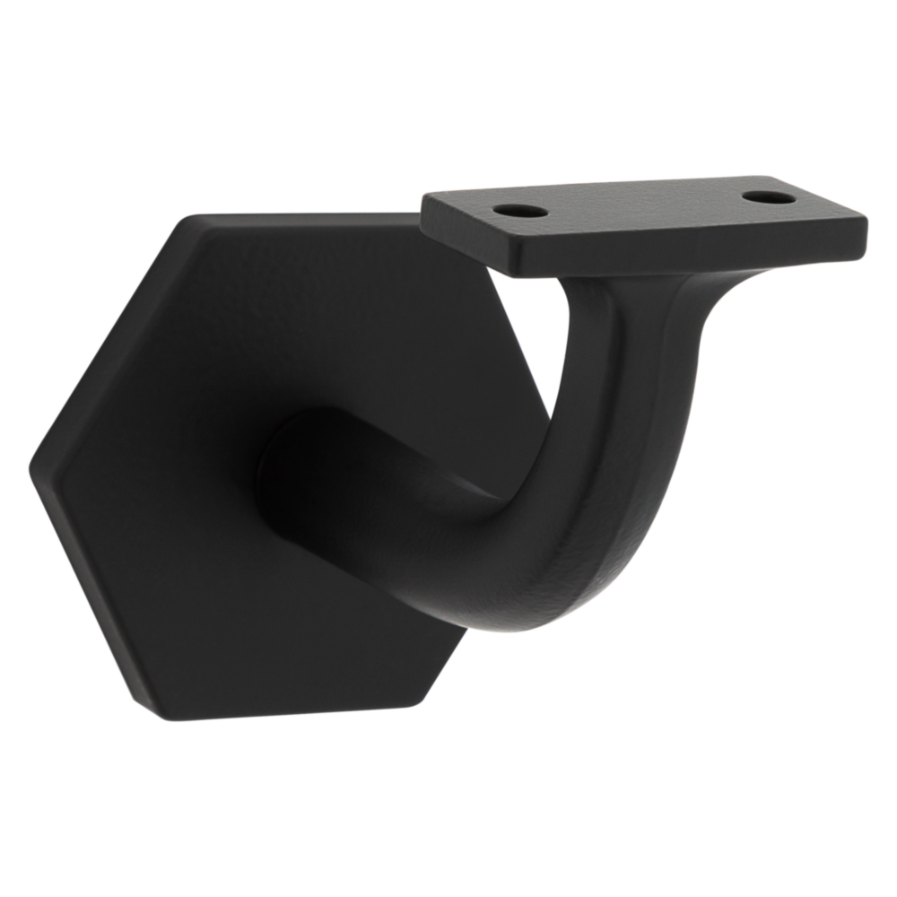 Matte black zinc handrail bracket with hex base for wall mounting in shelving brackets and home improvement collections under $50