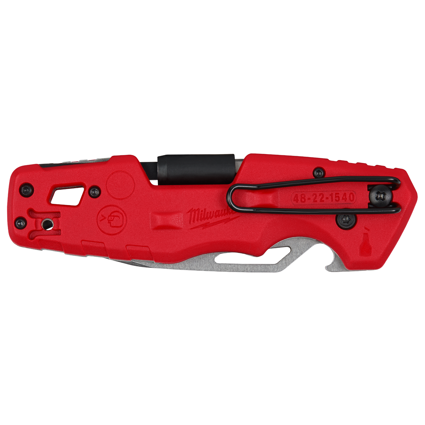 Compact red folding knife with stainless steel blade, pocket clip, and one-handed press flip for woodworking and hand tools collections