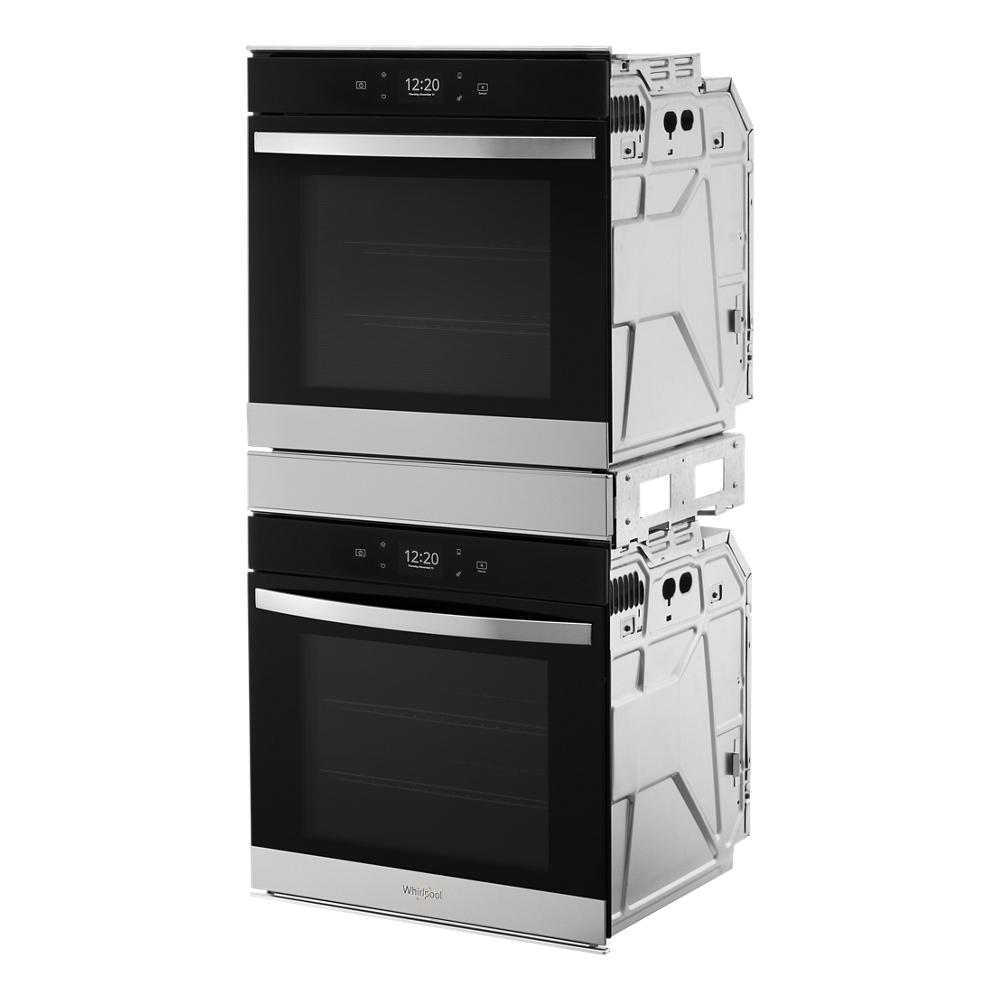 Freestanding stainless steel 24 inch double wall oven with convection, digital controls, and black glass doors, part of Double Wall Ovens and Appliances collections.