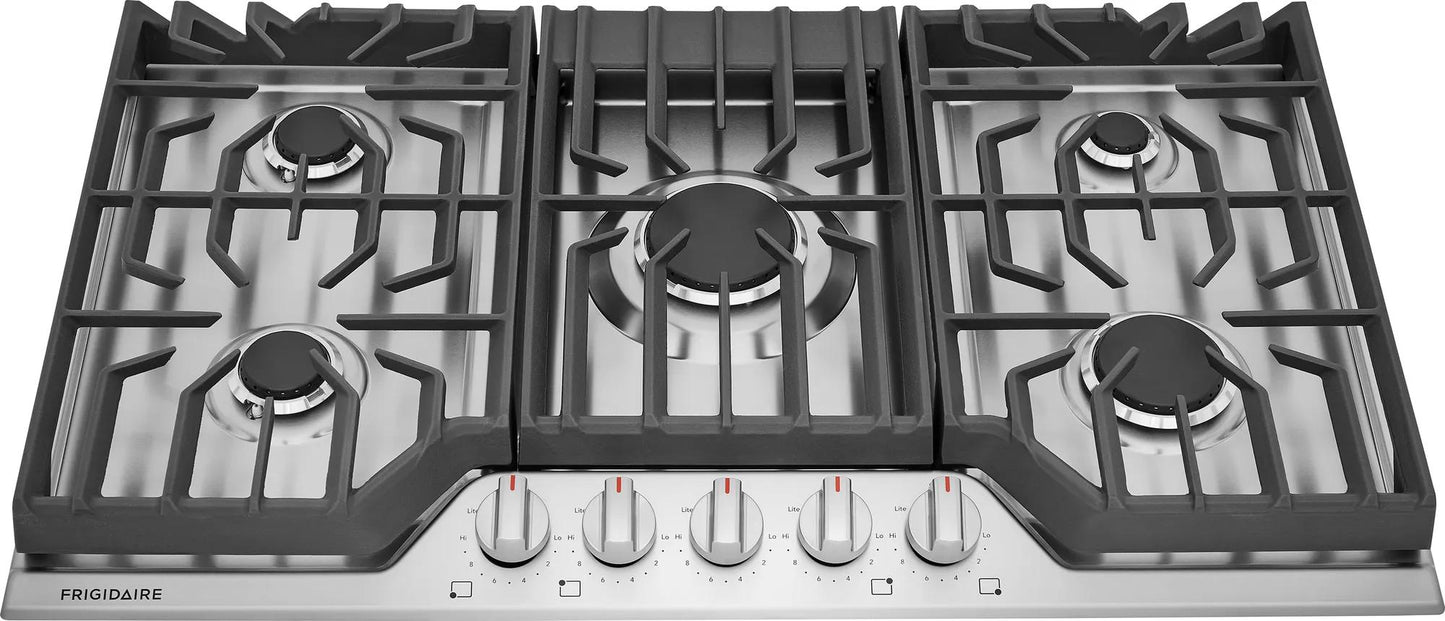36 gas cooktop with five burners and continuous edge-to-edge grates from kitchen & kitchenware collection