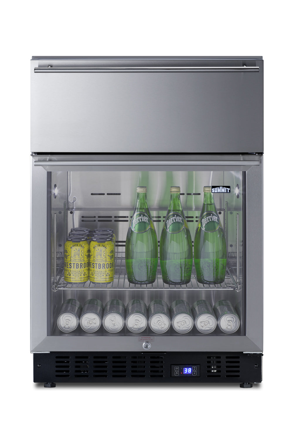 24" Wide Built-In Commercial Beverage Refrigerator With Top Drawer