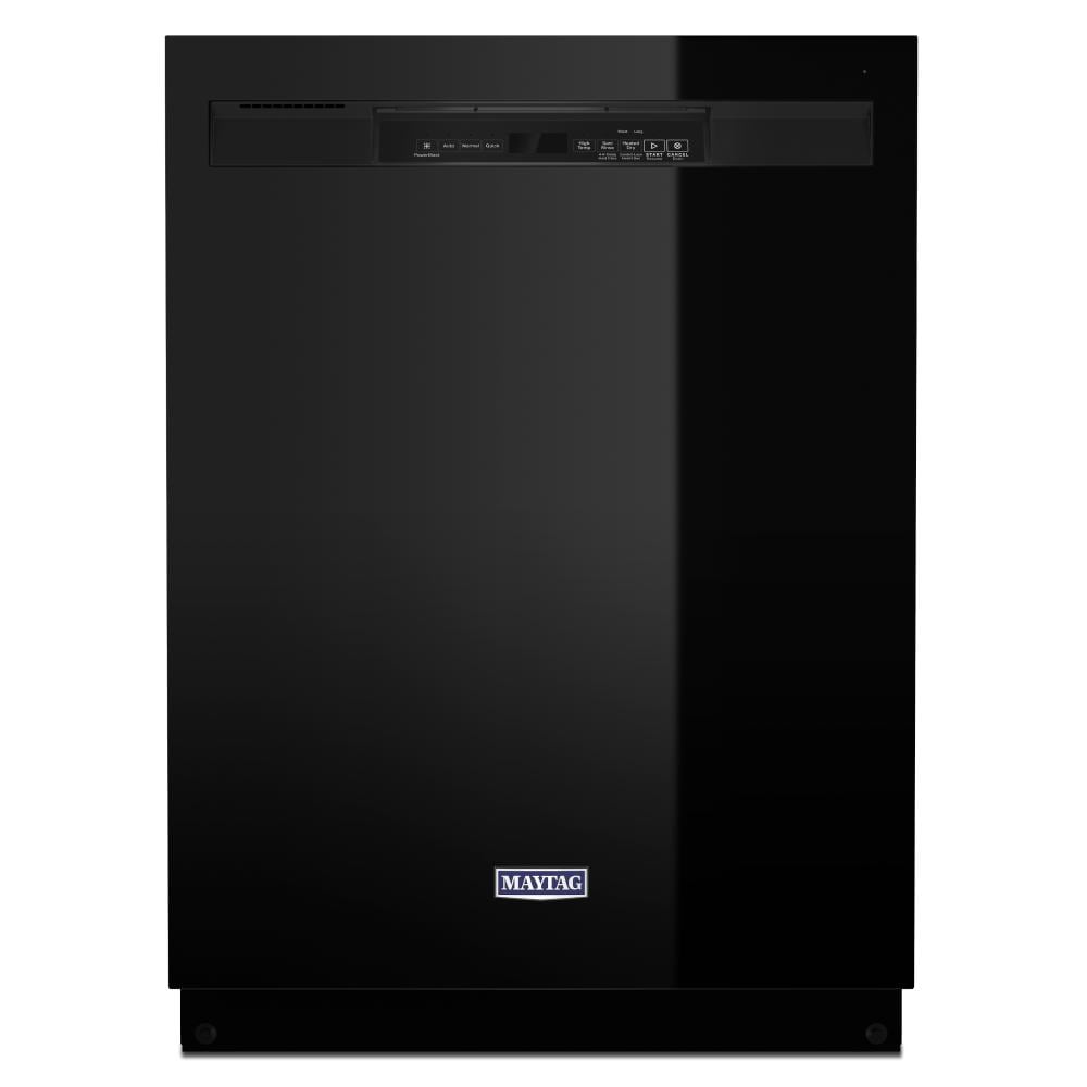 Front view of black Maytag dishwasher with front control panel in dishwashers and kitchen appliances collection