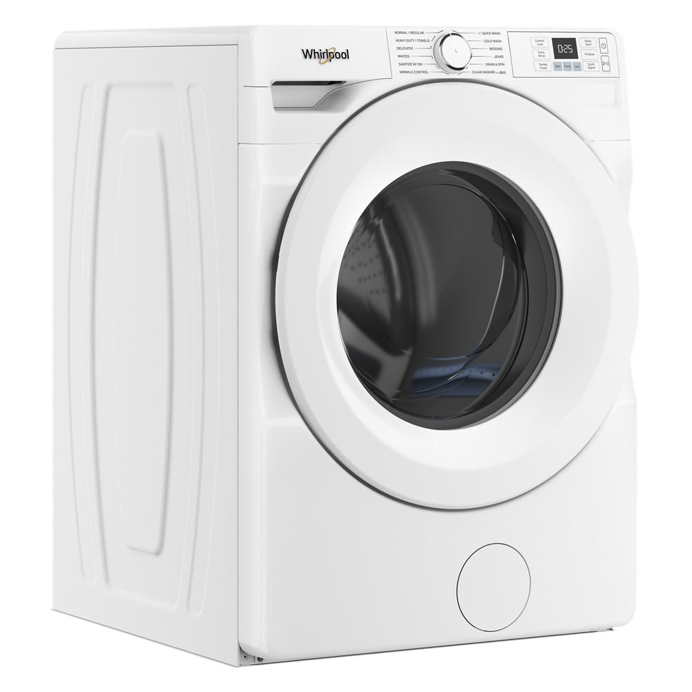 White front load washer with digital display, control knob, and large round door in washers and appliances collection