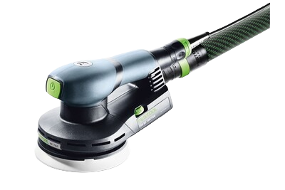 Electric random orbit sander with ergonomic design and dust extraction hose for home improvement tasks