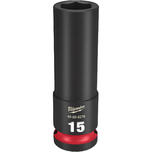 15-mm deep 6 point impact socket with black finish and red ring for tools and home improvement projects