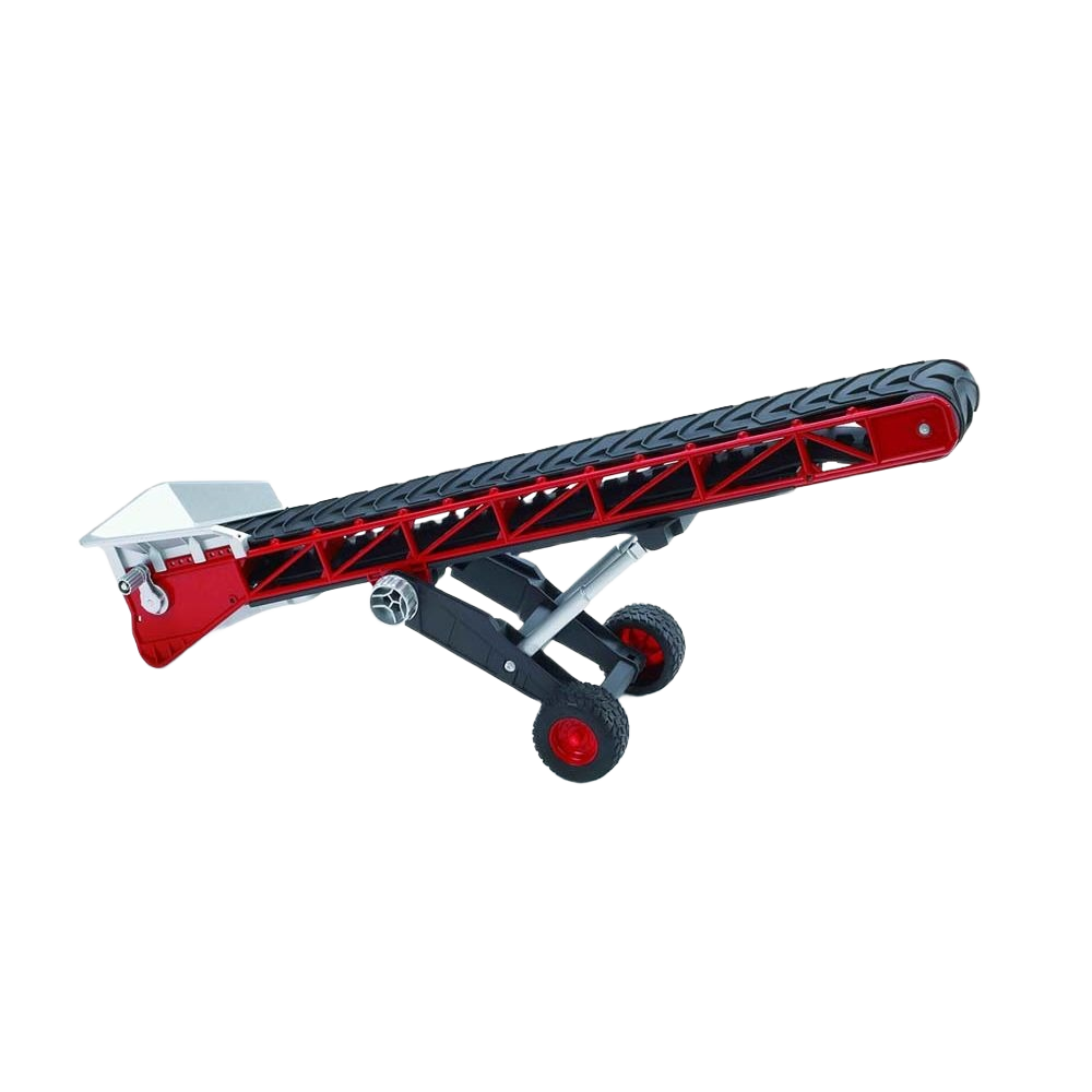 Red and black conveyor belt with support wheels designed for transport and tool-related tasks in home improvement