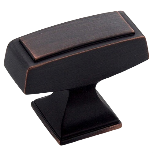 Oil rubbed bronze rectangular cabinet knob with subtle warm highlights in hardware and furniture accessories collection under $50