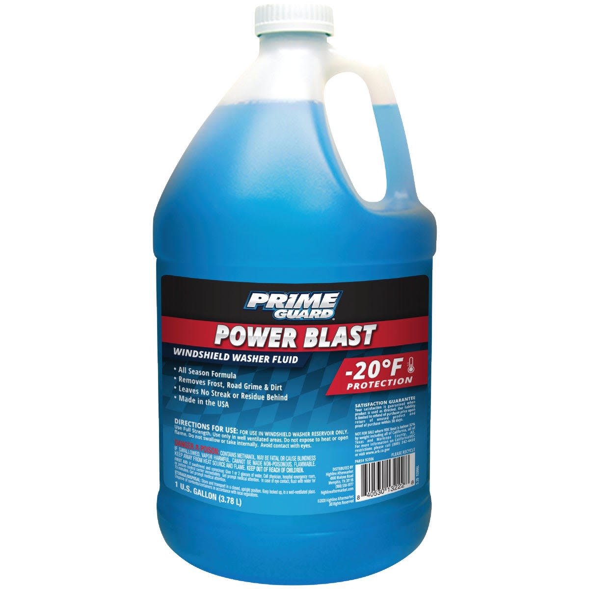 One gallon jug of blue windshield washer fluid designed for frost removal and home improvement use