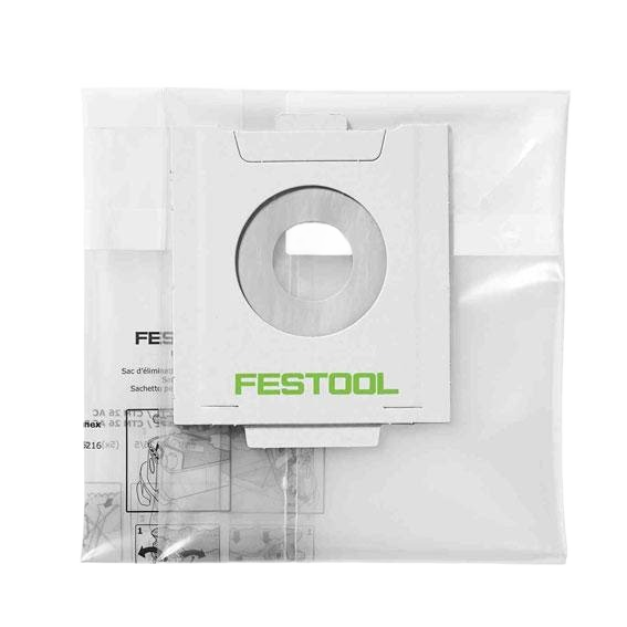 White disposable dust liner with cardboard collar branded Festool for use in tools and home improvement tasks