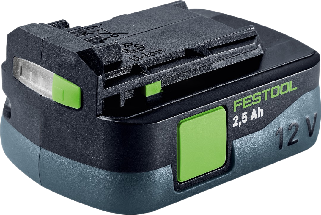 Festool 12V 2.5 Ah battery pack for cordless power tools in woodworking and home improvement tasks
