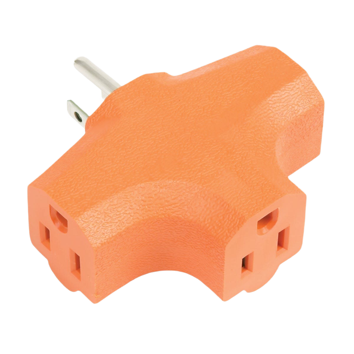 Orange three-outlet electrical tap adapter designed for convenient power expansion in home improvement tasks