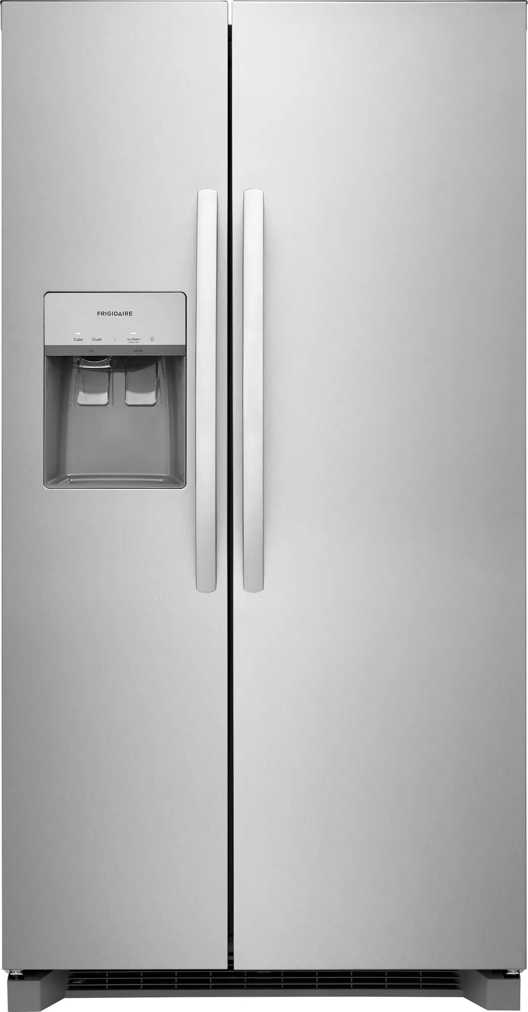 36-inch stainless steel side-by-side refrigerator with built-in water and ice dispenser in kitchen appliances collection
