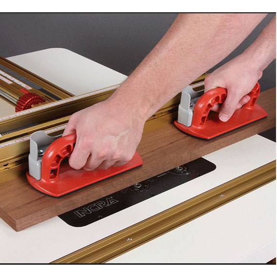 Pair of red push blocks with hand shields for safe woodworking in home improvement under $50 tools collection