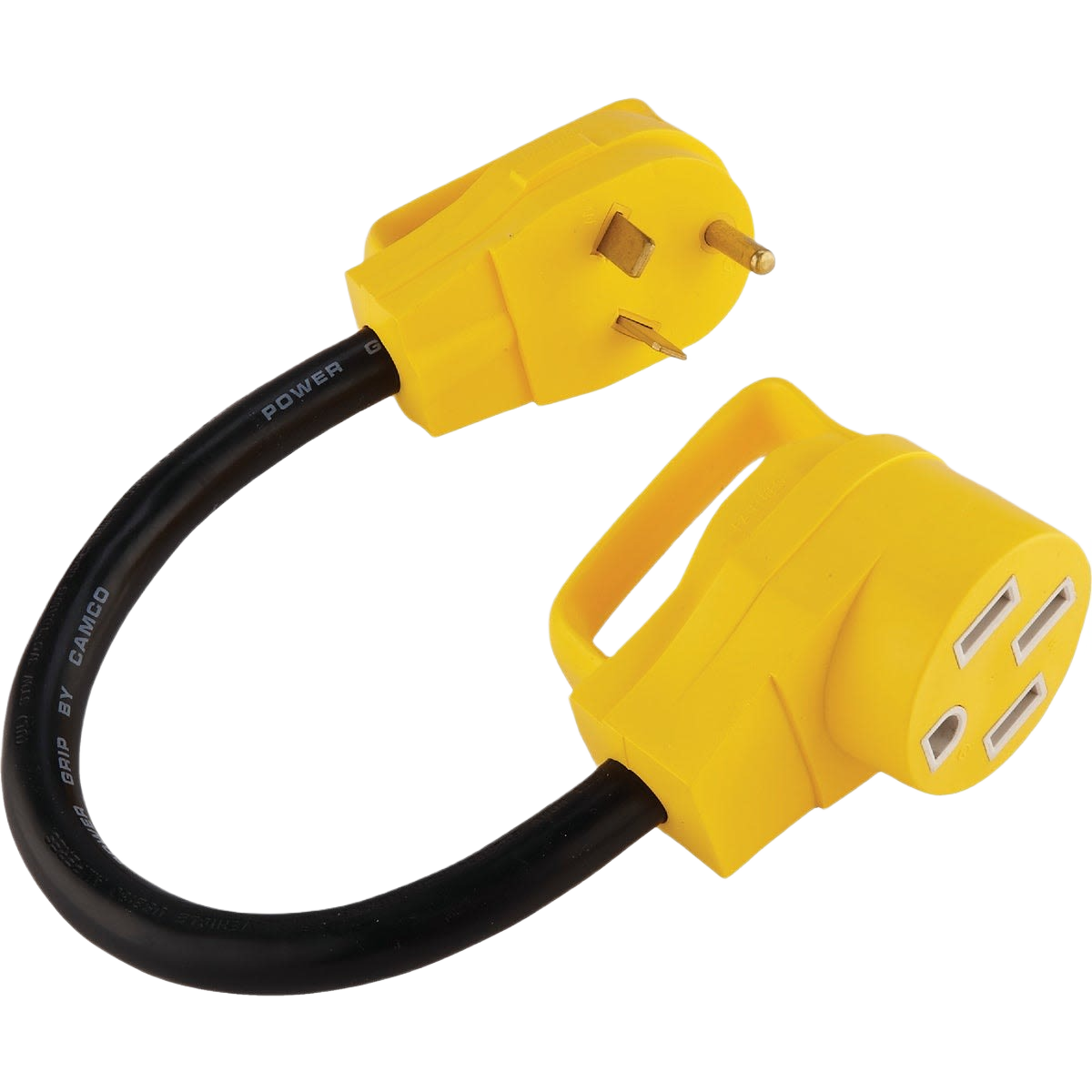 Yellow power adapter with dogbone-style design and handle for easy grip in home improvement tasks