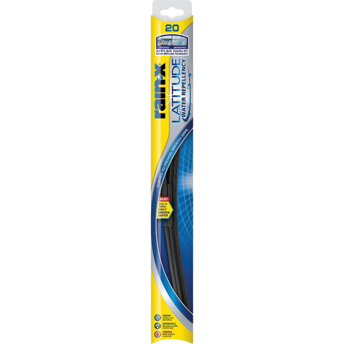 20-inch water repellent wiper blade in yellow and blue packaging for automotive tools and home improvement use