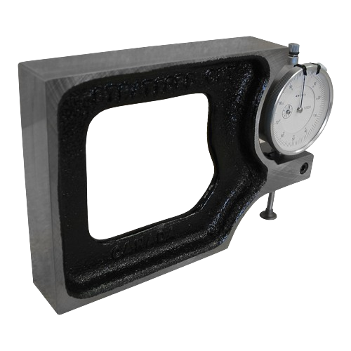 Cast iron multi-gauge with dial indicator and perpendicular alignment for precise woodworking tool measurements
