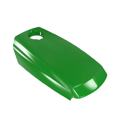 Green metal hood part compatible with select John Deere models for automotive and tractor repair tasks