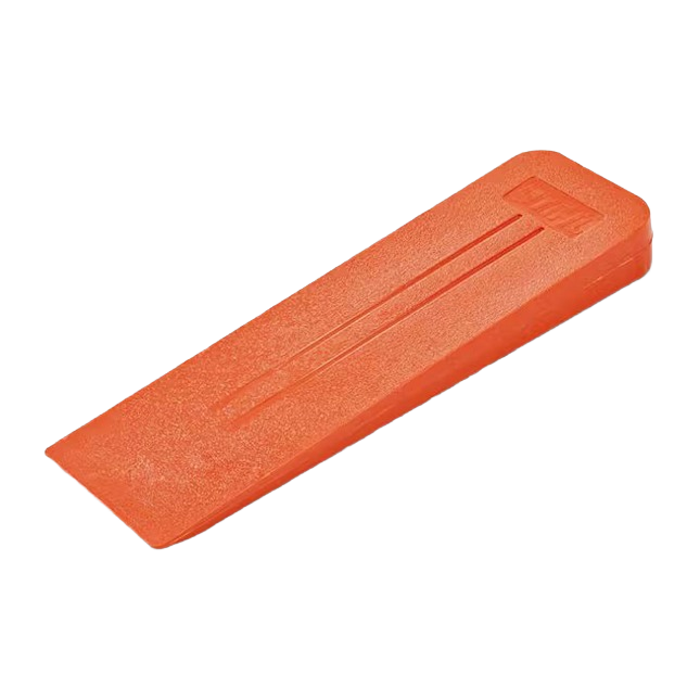 Orange durable plastic wedge tool designed for separating and prying tasks in home improvement projects