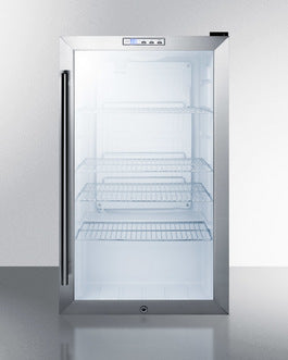 counter height beverage center with black cabinet and stainless steel trimmed glass door for kitchen appliances