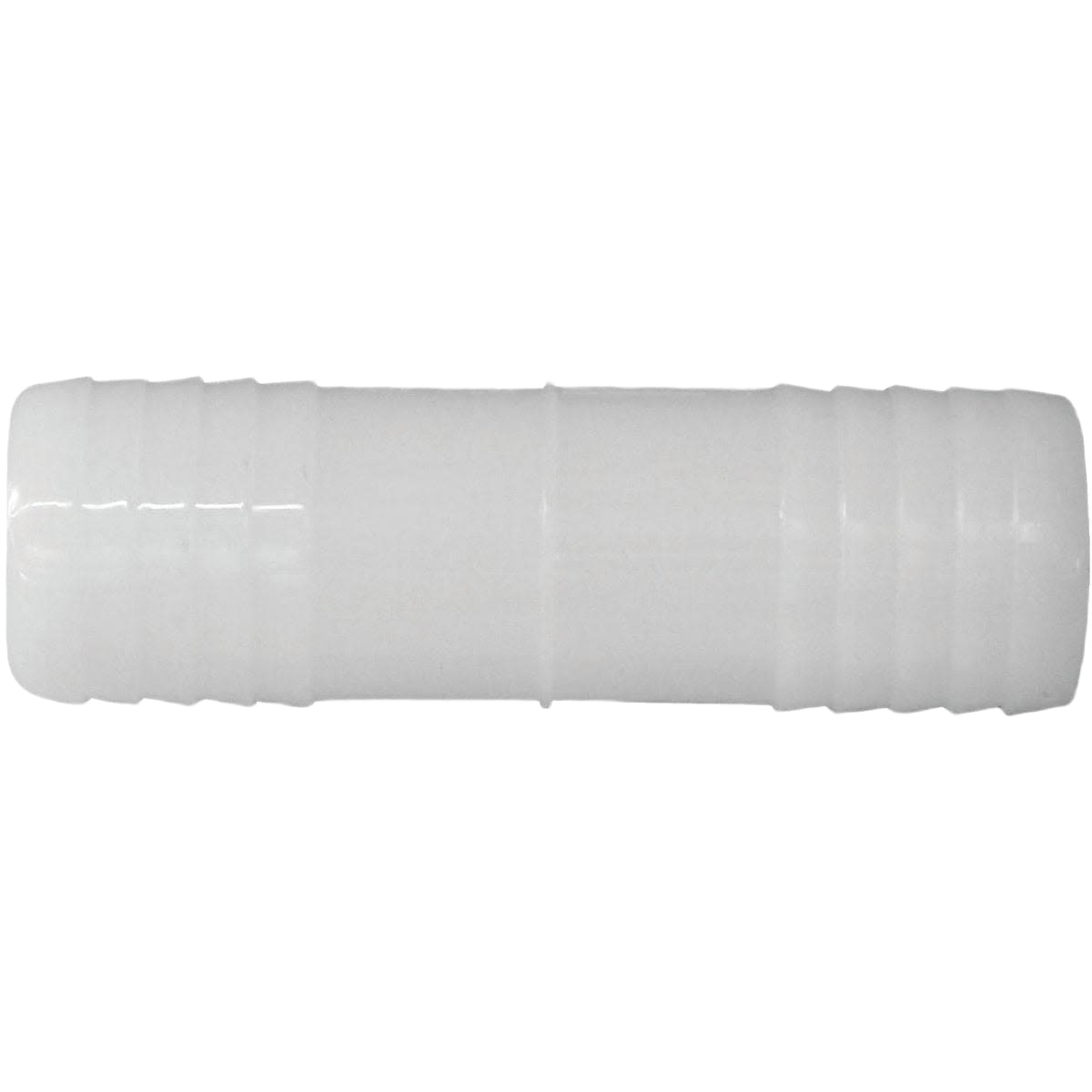 White nylon insert coupling with barb ends for plumbing in pipes & fittings and under $50 collections