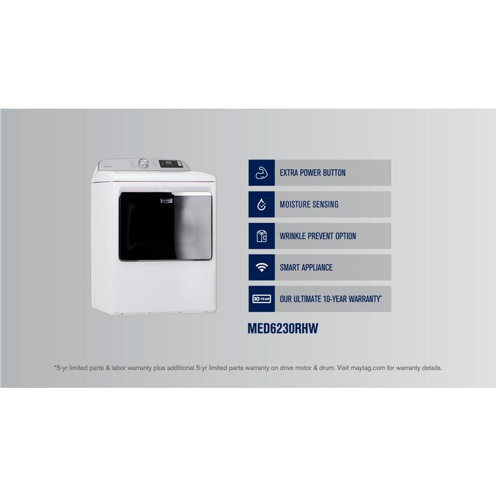 White smart top load electric dryer with extra power button and moisture sensing in dryers and appliances collection