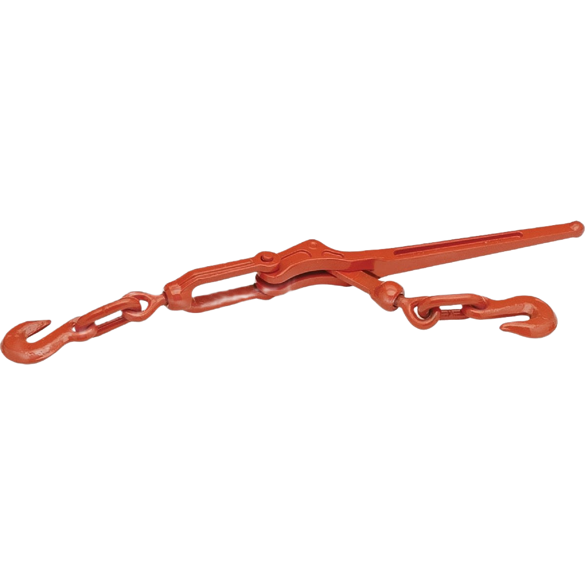 Forged lever load binder with orange finish and hooks for tightening chains in tools and home improvement tasks
