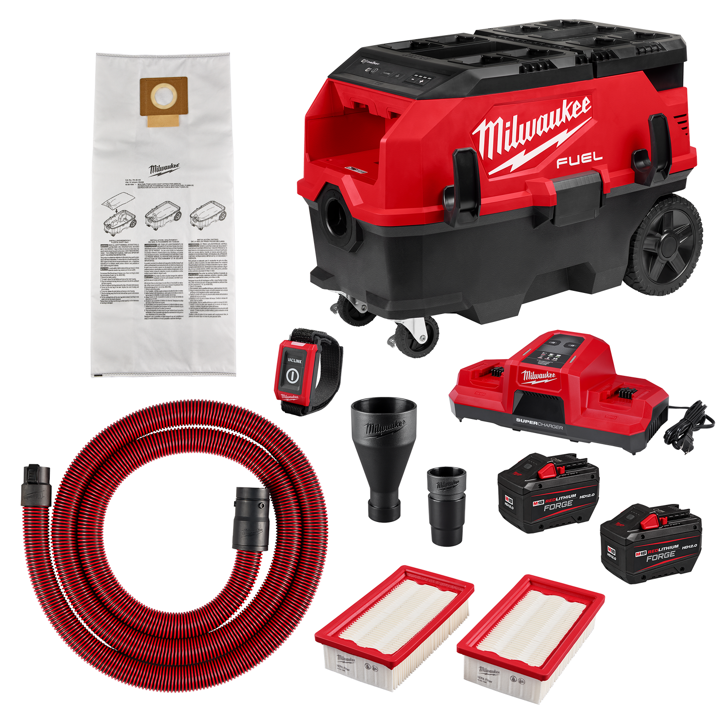 Milwaukee M18 FUEL™ 9 Gallon Dual Battery Dust Extractor w/ PACKOUT™ Compatibility and VACLINK™ Kit