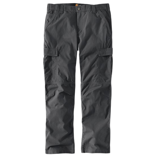 Men’s black relaxed fit cargo pants in cotton-polyester ripstop fabric with Rugged Flex® for durable workwear