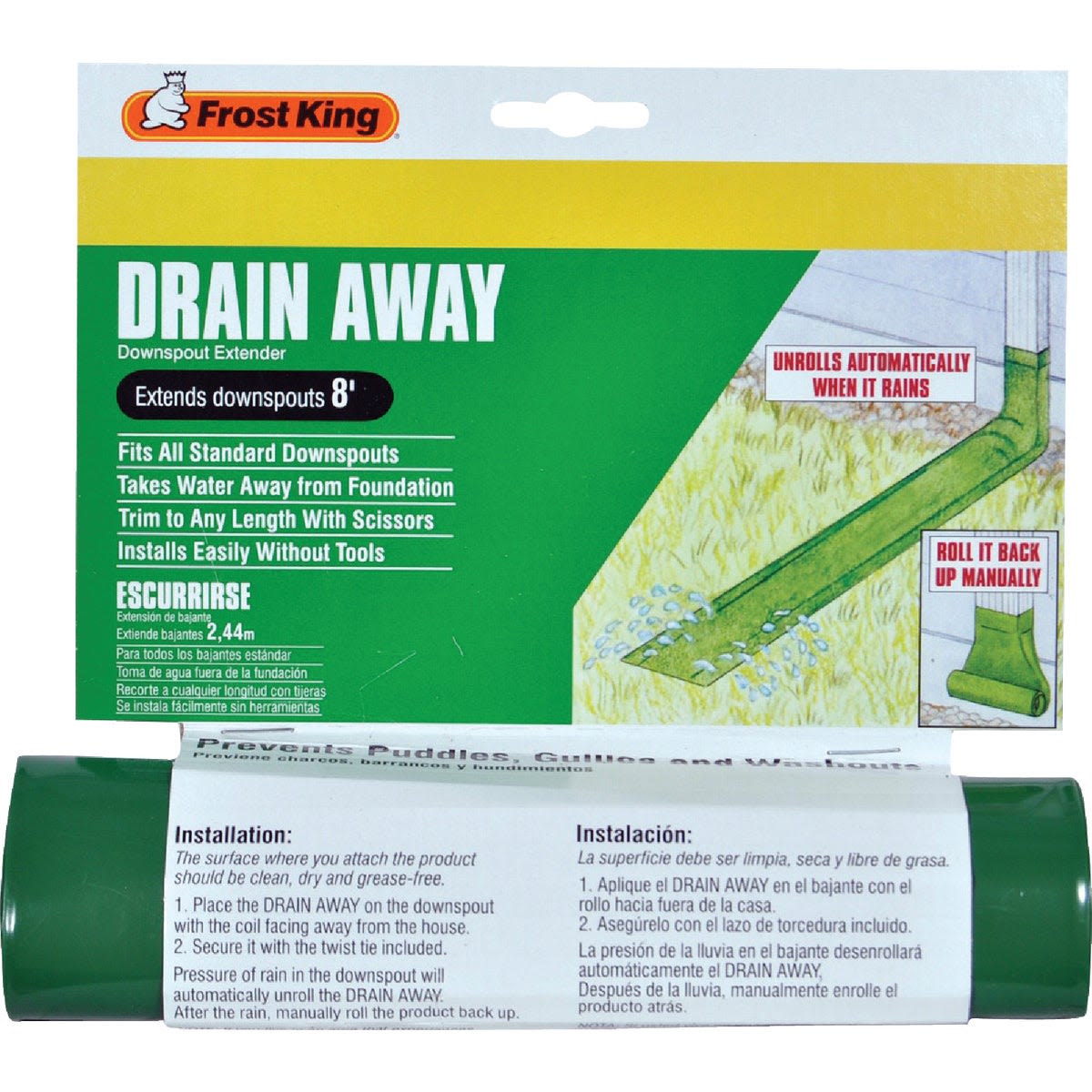 Plastic downspout extender in green designed to redirect water away from foundations for home improvement use