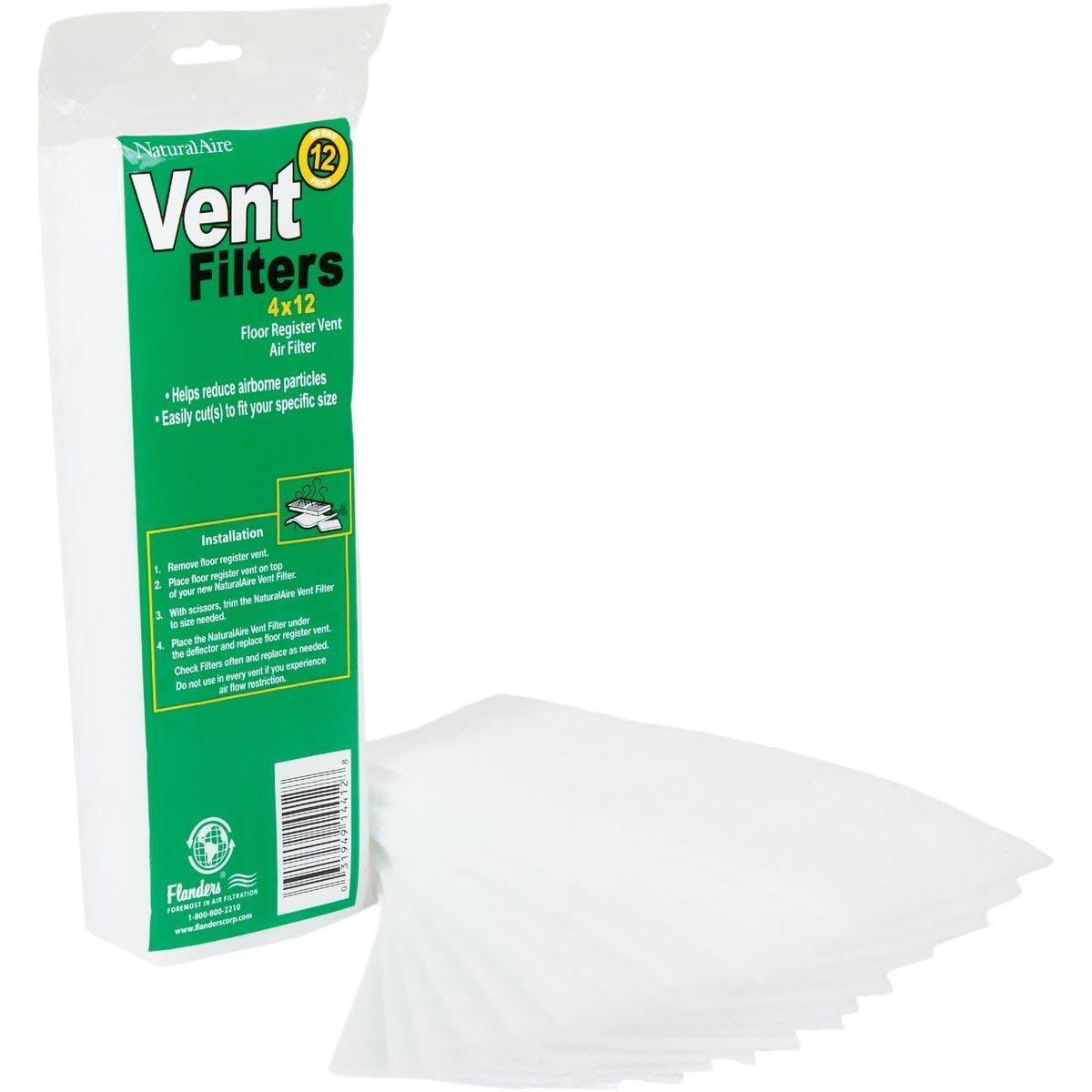 White trimmable floor vent air filter with green packaging, designed for heating and cooling air quality under $50 collection