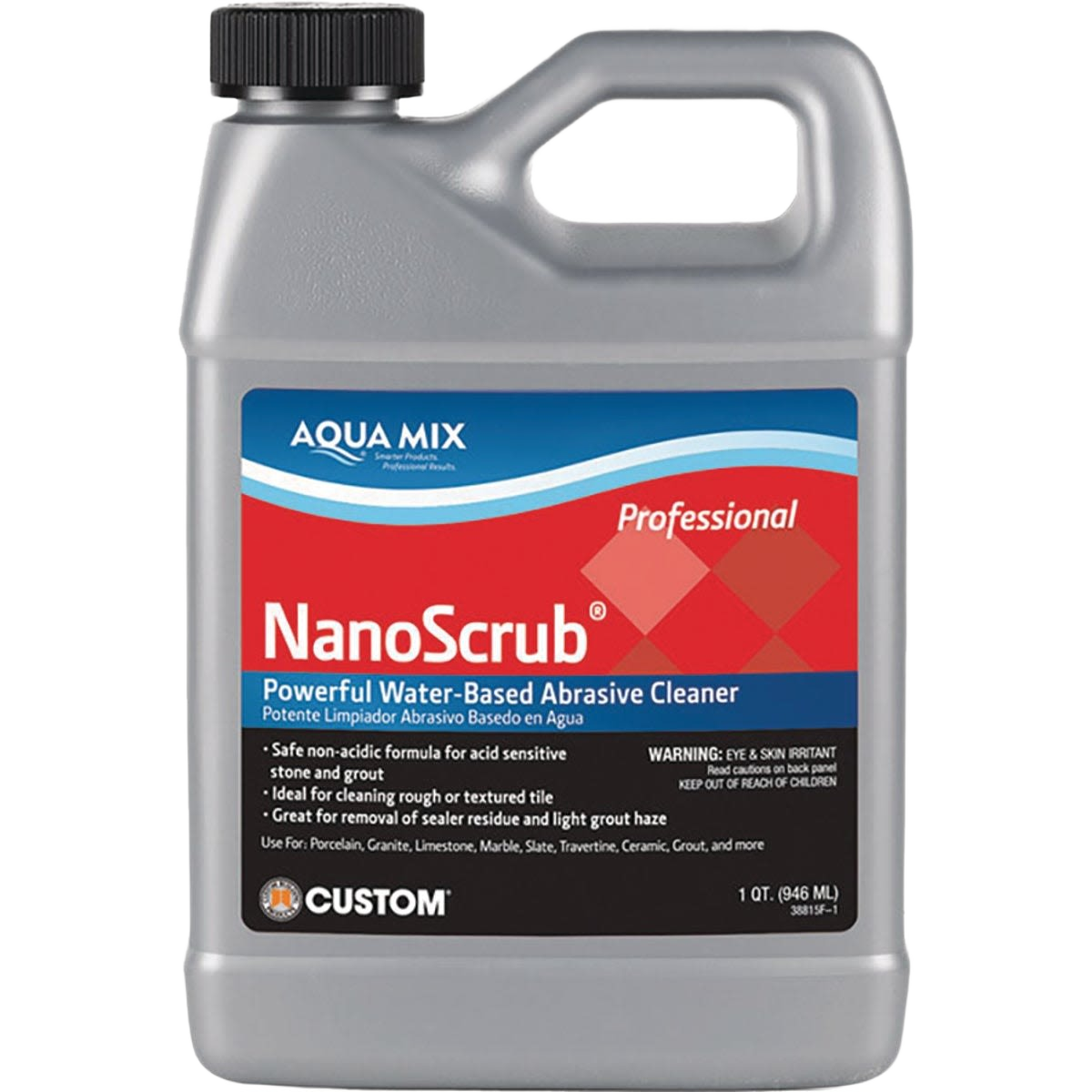 Gray plastic jug of powerful water-based abrasive cleaner for stone, tile, grout in cleaning and flooring tool collections
