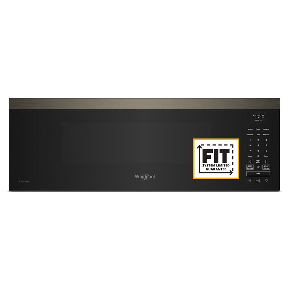 Black Whirlpool smart low profile microwave with digital touchscreen control panel from Over the Range Microwaves collection