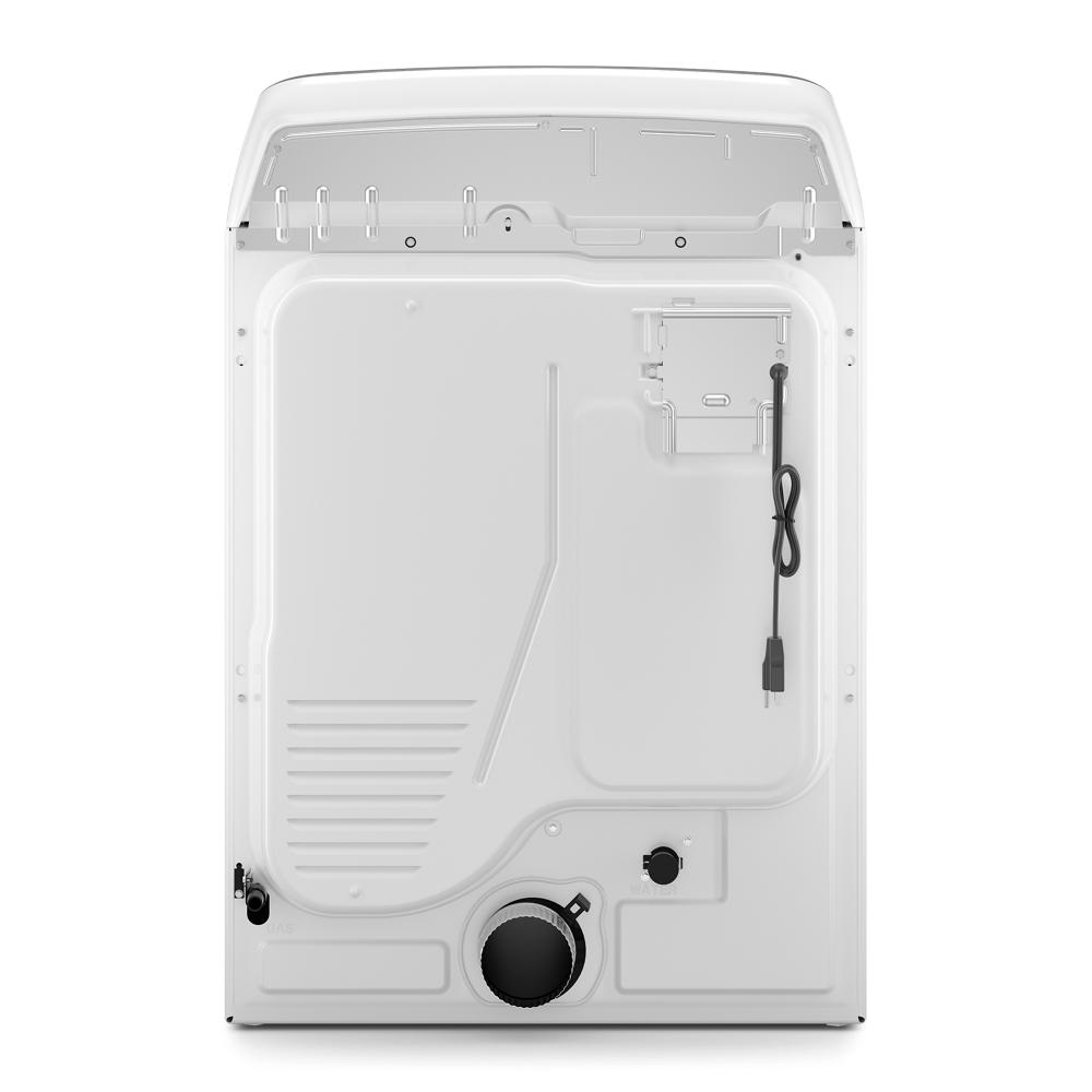Back panel view of a white smart top load gas dryer from Dryers, Appliances, and Washers & Dryers collections