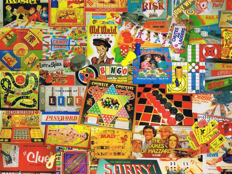 Collage of vintage board game images featuring classic titles, ideal for Toys & Games and puzzle collections under $50.