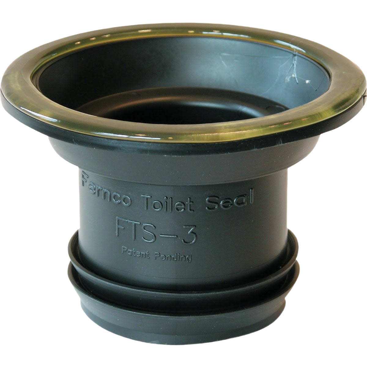 Black wax-free toilet flange gasket with flexible seal for reliable plumbing and home improvement applications