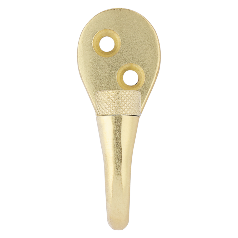 Brushed gold knurled wall hook with two mounting holes for hardware and home improvement projects under $50