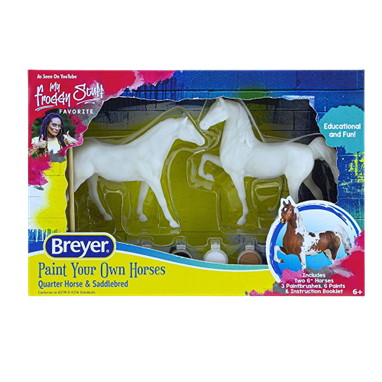 Breyer horse painting kit with two unpainted Quarter Horse and Saddlebred models and painting supplies for creative fun